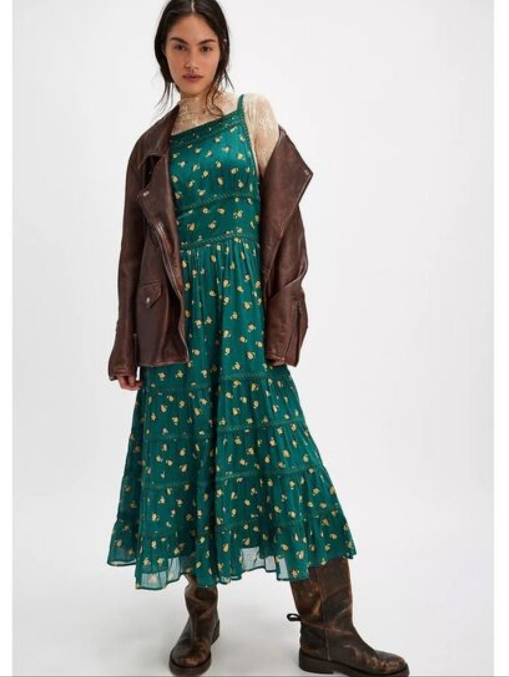 Free People Daydreamer Green Floral Midi Dress S